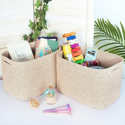 MINTWOOD Design 3-Pack Decorative Woven Storage Baskets for Shelves, Cube Bin Box for Organizing Books, Shoes, Dog Toys, Pantry Closet and Living Room Organizer, Oatmeal Brown