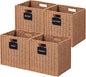 UBBCARE 4 Pack Wicker Basket, 12×12 Storage Cubes with Label, Foldable Cube Storage Bin with Handle, Square Storage Basket for Shelves, Woven Paper Rope Basket for Organizing, Caramel