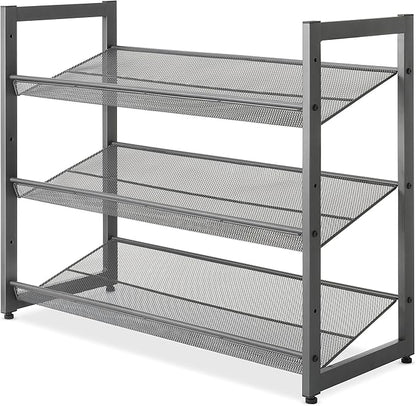 Whitmor Steel Mesh 3-Tier Shoe Rack, Gunmetal Gray