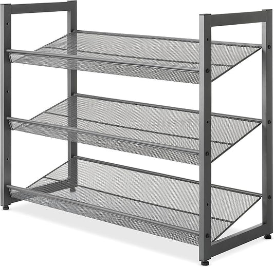 Whitmor Steel Mesh 3-Tier Shoe Rack, Gunmetal Gray