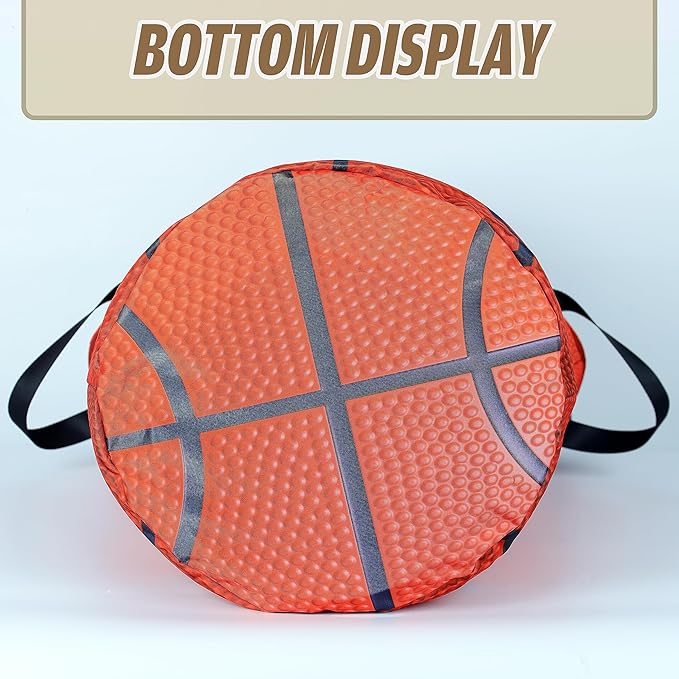 Basketball Texture Laundry Basket Ball Foldable Waterproof Oxford Cloth Funny Tote Bag Laundry Hamper Clothes Storage Bucket Toy Organizer For Bathroom/Laundry Storage/Bedroom 17.7x13.7 Inch