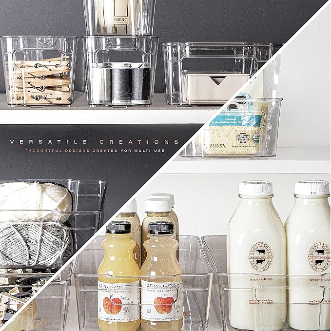 BINO | Stackable Storage Bins, Medium - 2 Pack THE STACKER COLLECTION Clear Plastic Built-In Handles BPA-Free Containers for Organizing Kitchen Pantry Multi-Use Organizer Bins