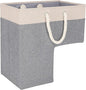 SAM AND MABEL Stairway Storage Basket, Premium Linen Material, Lightweight and Sturdy, Foldable, 16"L x 10"W x 16"H, Lite Cream and Gray