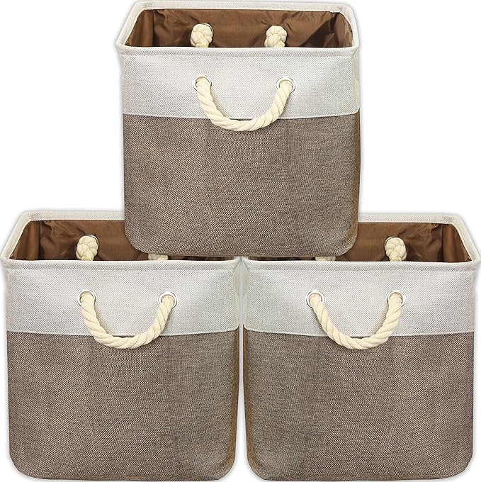 Simple Houseware 13" x 13" Large Fabric Storage Cubes for Closet and Cube Organizer, 3 Pack, Brown