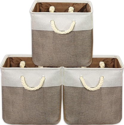 Simple Houseware 13" x 13" Large Fabric Storage Cubes for Closet and Cube Organizer, 3 Pack, Brown