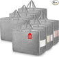 105L Extra Large Storage Bags, Folding Moving Comforter Blanket Storage Bags Closet Organizers and Storage Containers for Clothes with Strong Handles&Zippers Clear Window for Bedding Pillow Grey 6Pack