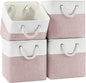 Patvingot 11 Inch Cube Storage Bins, 4 Pack Fabric Storage Cubes with Rope Handles, Organizer Baskets for Closet Shelves, Clothes and Home Organization(White/Pink)