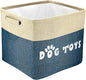 PET ARTIST Dog Toy Basket, Collapsible Dog Toy Bin Box with Comfortable Handles, Large Pet Toy Storage Basket Organizer for Accessories, Toys,Coat & Clothing,Blanket Leash (Navy Blue, L:15"x13"x12")