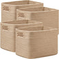 UBBCARE 4 Pack Storage Baskets for Organizing, Shelf Baskets with Handles, Woven Storage Baskets for Bookcase/Cube Shelf/Closet, 14.5"L x 9.8"W x 9"H, Brown