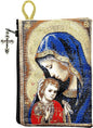 Intercession Hand-Woven, Lined Madonna and Child Rosary Pouch, Made in Turkey with Premium Metallic Thread (Red - Small)