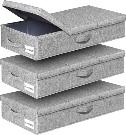 punemi Under Bed Storage Containers, Large Underbed Storage Bags with Firm Sides, Lid and 3 Handles, Flat Storage Organizer for Blankets, Clothes, Comforters, Toys and Closet, 31.1 x 15.7 x 6 in