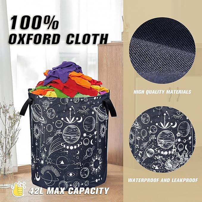 Universe Planet Laundry Basket Moon Phase Foldable Oxford Cloth Funny Tote Bag Laundry Hamper Clothes Storage Bucket Organizer For Bathroom/Laundry Storage/Bedroom 17.7x13.7 Inch