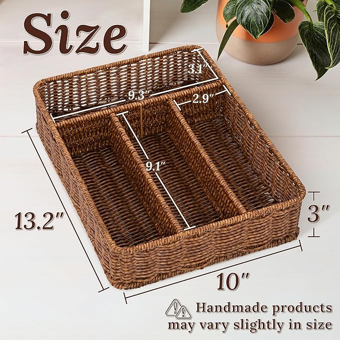 Silverware Drawer Organizer, Kitchen Utensil Organizer - Resin Wicker, Toffee