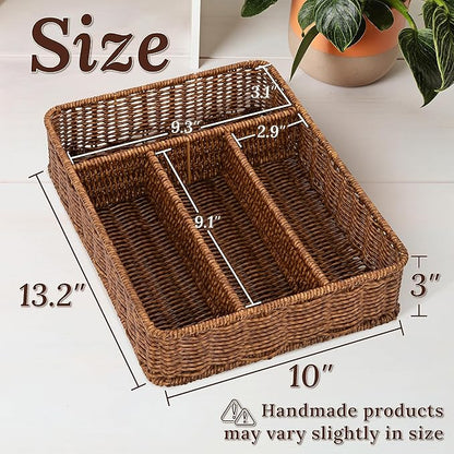 Silverware Drawer Organizer, Kitchen Utensil Organizer - Resin Wicker, Toffee