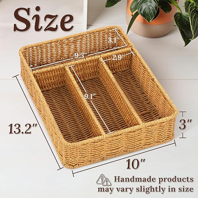 Silverware Drawer Organizer, Kitchen Essentials - Resin Wicker, Latte
