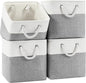 Patvingot 11 Inch Cube Storage Bins, 4 Pack Fabric Storage Cubes with Rope Handles, Organizer Baskets for Closet Shelves, Clothes and Home Organization(White/Gray)
