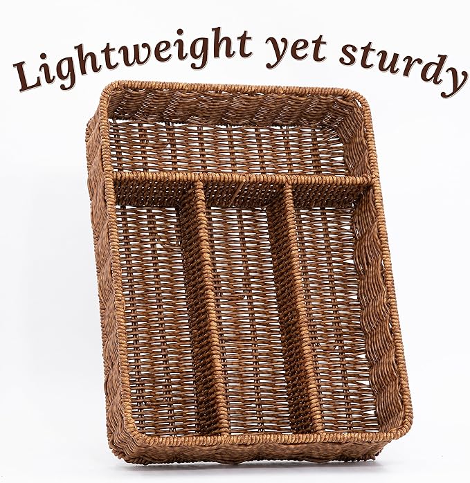 Silverware Drawer Organizer, Kitchen Utensil Organizer - Resin Wicker, Toffee