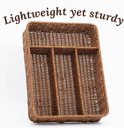 Silverware Drawer Organizer, Kitchen Utensil Organizer - Resin Wicker, Toffee