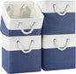 Patvingot 11 Inch Cube Storage Bins, 4 Pack Fabric Storage Cubes with Rope Handles, Organizer Baskets for Closet Shelves, Clothes and Home Organization(White/Blue)