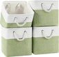 Patvingot 11 Inch Cube Storage Bins, 4 Pack Fabric Storage Cubes with Rope Handles, Organizer Baskets for Closet Shelves, Clothes and Home Organization(White/Green)