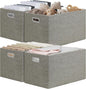 Posprica Closet Storage Bins, 4 Pack Large Closet Shelf Organizers, Linen Fabric Decorative Storage Baskets for Organizing, Foldable Storage Box for Clothes, Toy, 16.5x12x10.25 Inch-Coffee