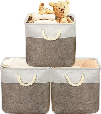 Simple Houseware 13" x 13" Large Fabric Storage Cubes for Closet and Cube Organizer, 3 Pack, Brown