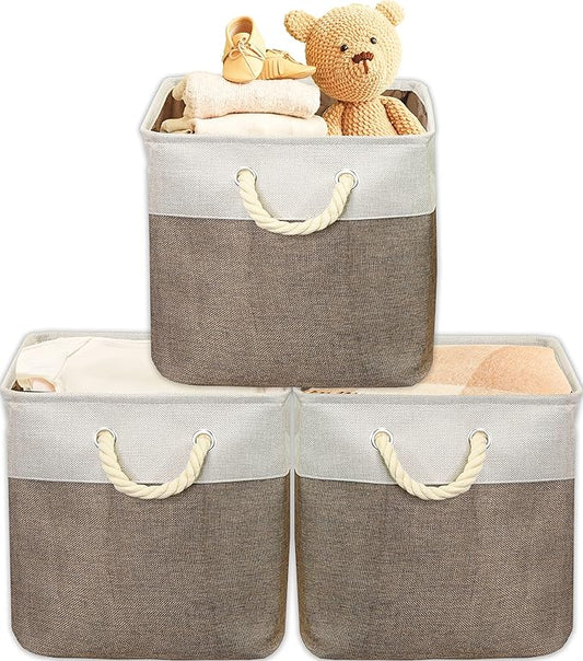 Simple Houseware 13" x 13" Large Fabric Storage Cubes for Closet and Cube Organizer, 3 Pack, Brown