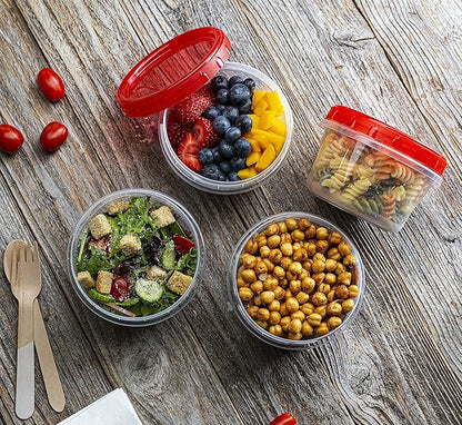 ELEGANT DISPOSABLES (16 Ounce 10 Pack) Twist cap Containers Clear Bottom With Red Top Screw on Lids Twist Top Food Storage Freezer Containers
