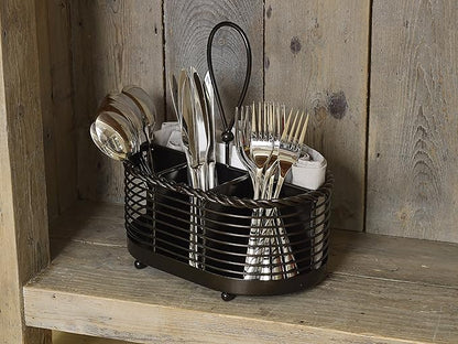 Gourmet Basics by Mikasa 5153172 Rope Metal Tabletop Flatware and Napkin Picnic Caddy, Antique Black