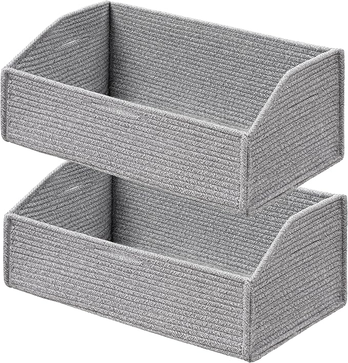 UBBCARE Closet Storage Bins 2 Pack, Cotton Rope Clothes Storage Bins & Sturdy Dog Toy Basket, 19" X 11" X 7" Shelf Baskets for Organizing, Grey