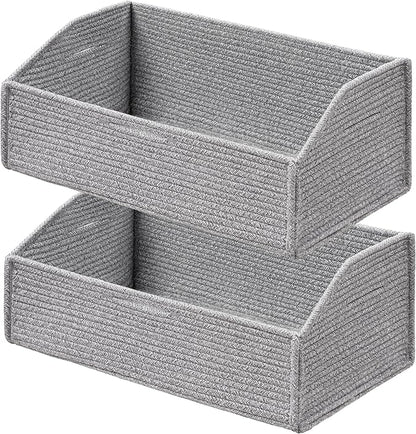 UBBCARE Closet Storage Bins 2 Pack, Cotton Rope Clothes Storage Bins & Sturdy Dog Toy Basket, 19" X 11" X 7" Shelf Baskets for Organizing, Grey