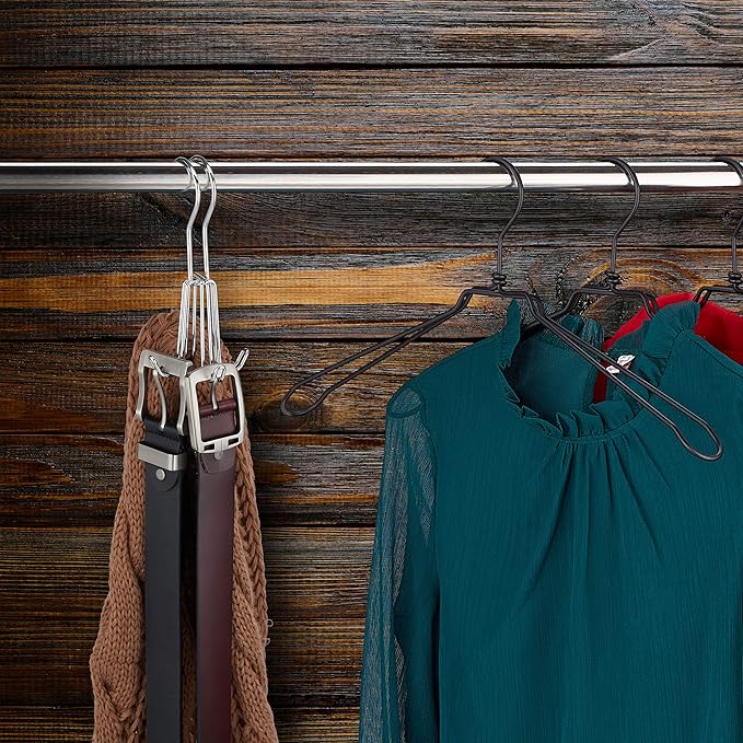Relaxdays Wardrobe Belt Hanger Metal for Belts & Handbags 4 Hooks 18 x 9 x 9 cm Silver, 1 Item