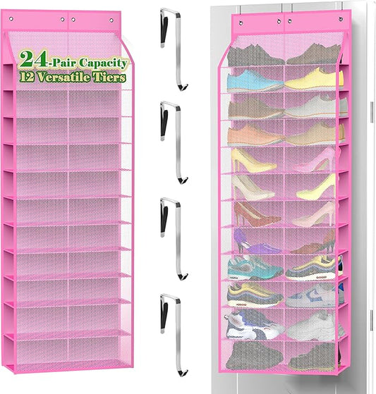 Kotkn 24-Pair Over Door Shoe Organizer for Family & Kids, Double Sided | Hanging Storage for Sneakers, Boots, Toys & Room OrganizationRose Quartz