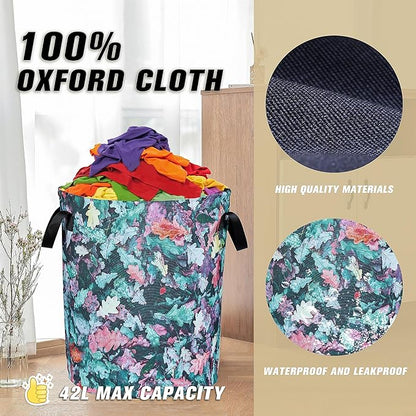 Camo Leaf Laundry Basket Color Foldable Oxford Cloth Funny Tote Bag Laundry Hamper Clothes Storage Bucket Organizer For Bathroom/Laundry Storage/Bedroom 17.7x13.7 Inch
